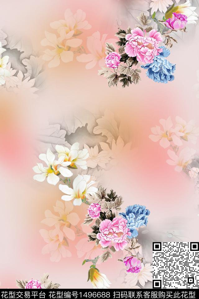 中国风旗袍香云纱春夏长裙女装渐变数码印花华亿平台下载（图片编号: 1496688） - 瓦栏（Walan）