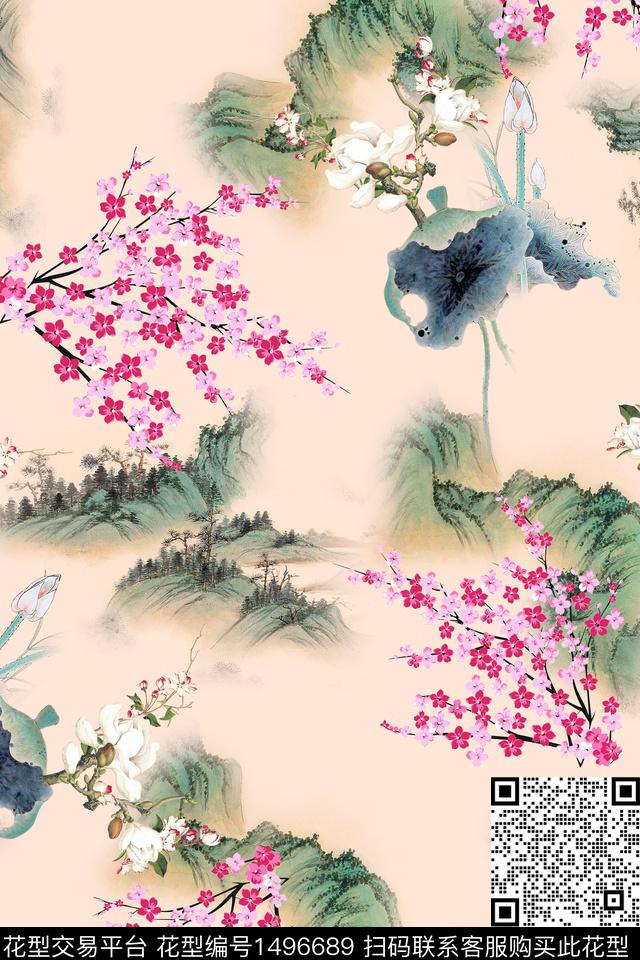 中国风旗袍香云纱春夏长裙女装山数码印花华亿平台下载（图片编号: 1496689） - 瓦栏（Walan）