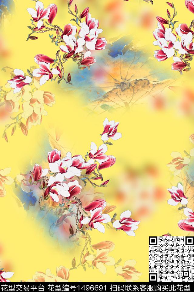 中国风旗袍香云纱春夏长裙女装渐变数码印花华亿平台下载（图片编号: 1496691） - 瓦栏（Walan）