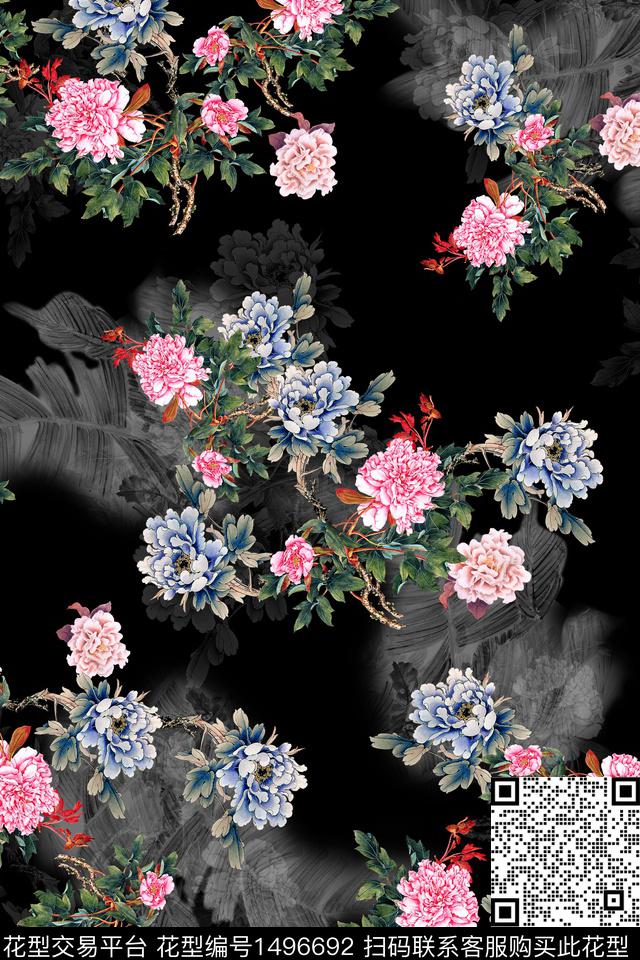 中国风旗袍香云纱春夏长裙女装植物数码印花华亿平台下载（图片编号: 1496692） - 瓦栏（Walan）