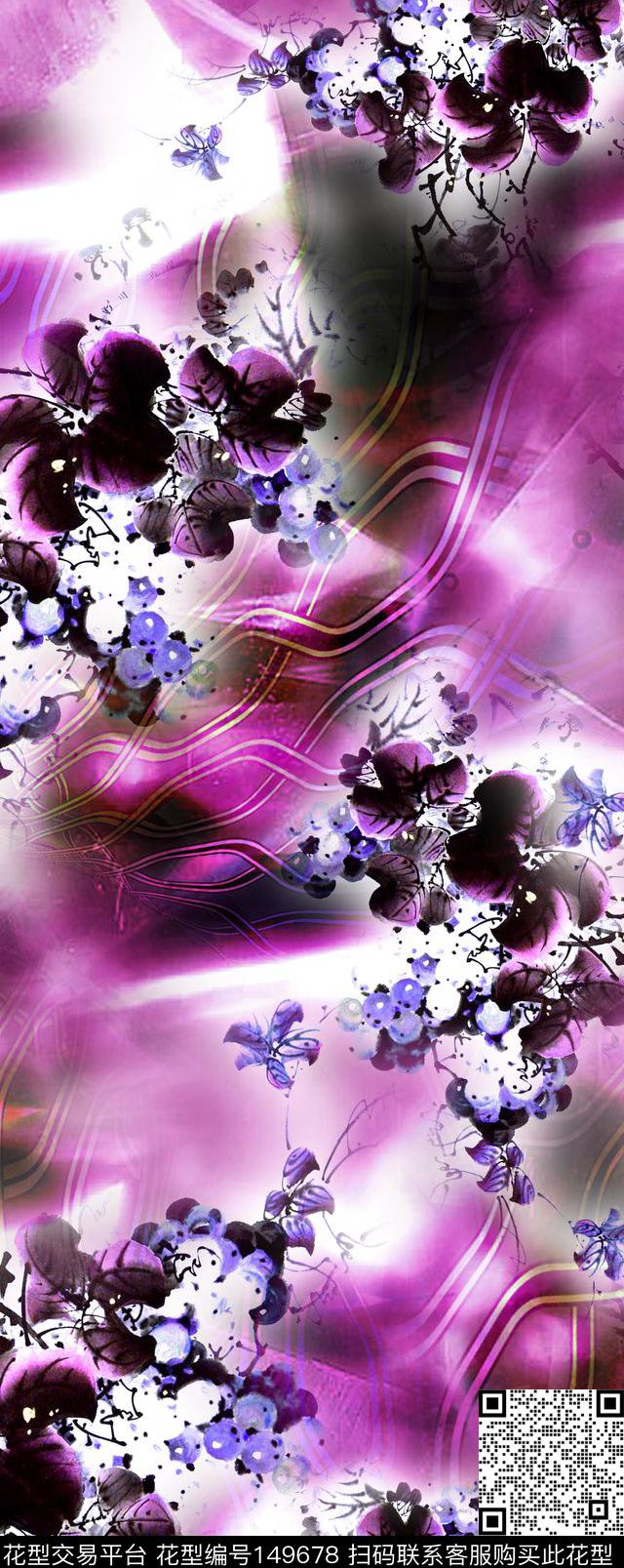 水墨花卉朦胧背景数码印花华亿平台下载（图片编号: 149678） - 瓦栏（Walan）
