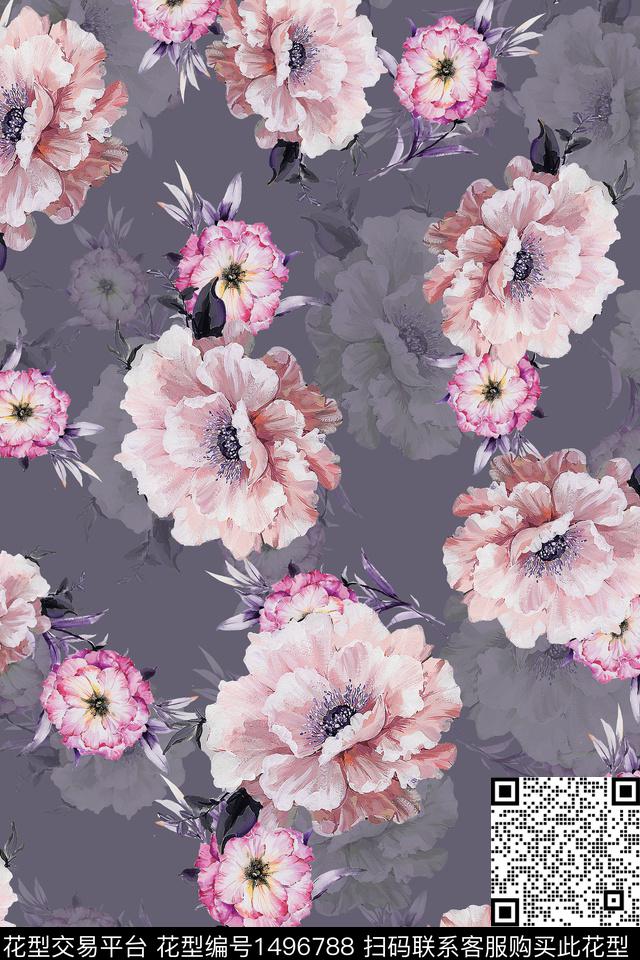 香云纱中国风牡丹数码印花华亿平台下载（图片编号: 1496788） - 瓦栏（Walan）