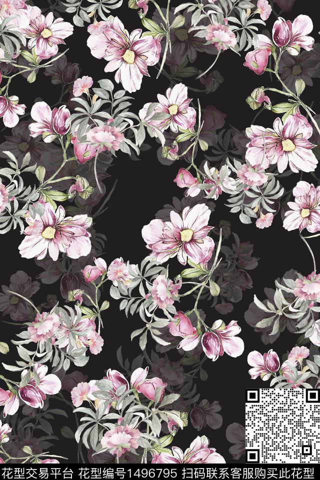 香云纱中国风花卉数码印花华亿平台下载（图片编号: 1496795） - 瓦栏（Walan）