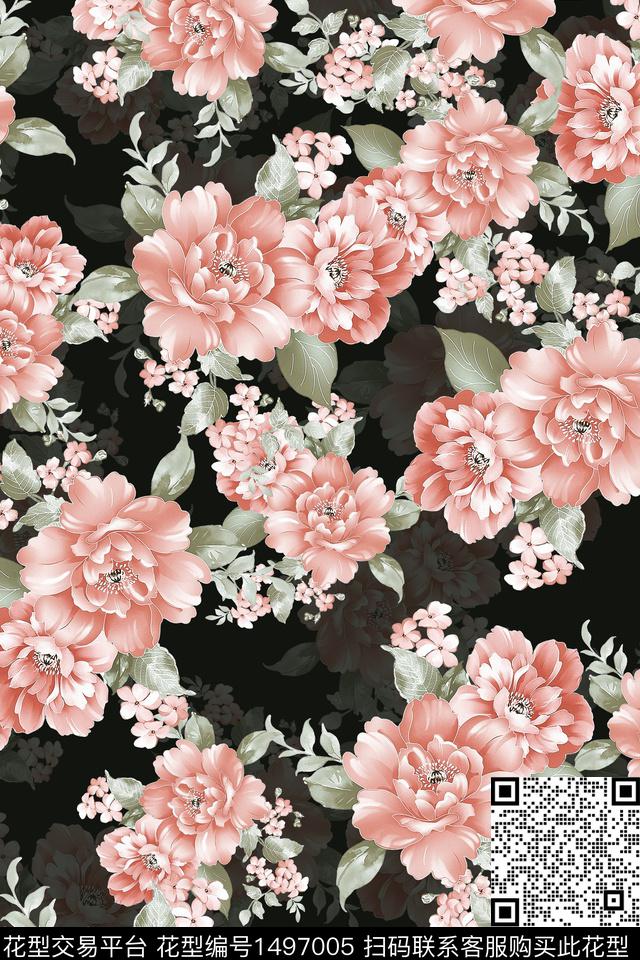 香云纱中国风牡丹数码印花华亿平台下载（图片编号: 1497005） - 瓦栏（Walan）