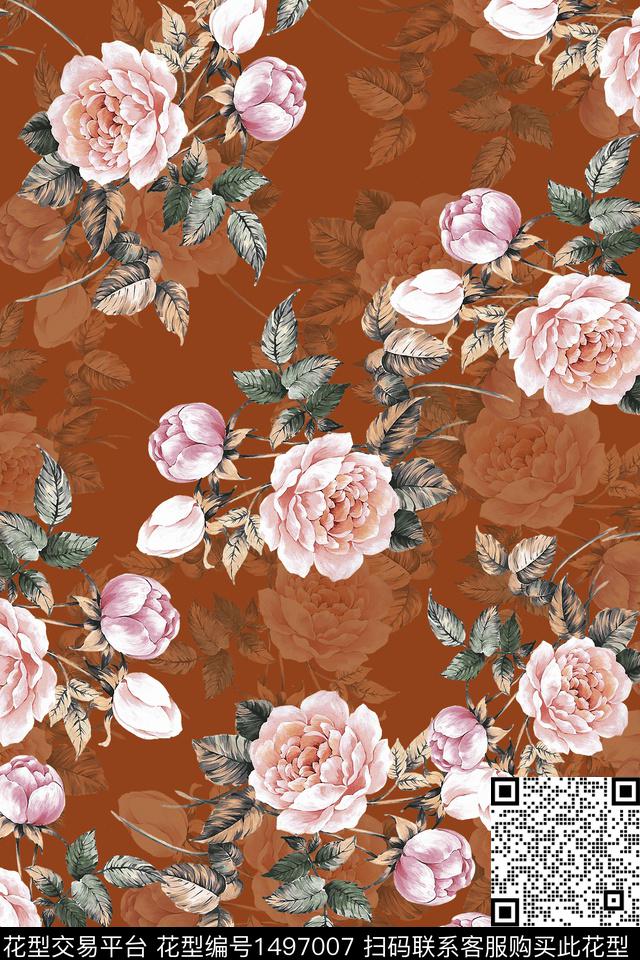 香云纱中国风牡丹数码印花华亿平台下载（图片编号: 1497007） - 瓦栏（Walan）