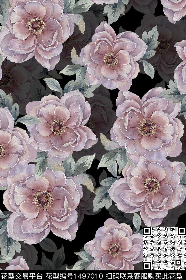 香云纱中国风花卉数码印花华亿平台下载（图片编号: 1497010） - 瓦栏（Walan）