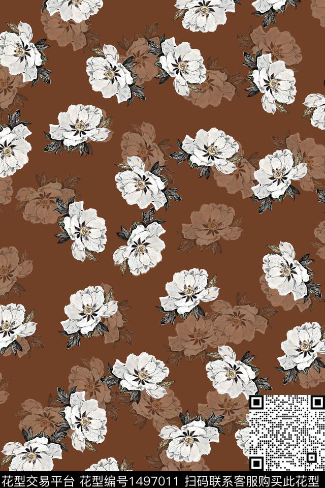 香云纱中国风花卉数码印花华亿平台下载（图片编号: 1497011） - 瓦栏（Walan）