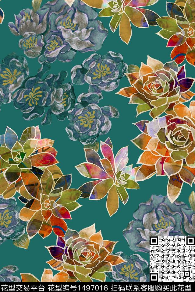 女装花卉彩色花卉数码印花华亿平台下载（图片编号: 1497016） - 瓦栏（Walan）