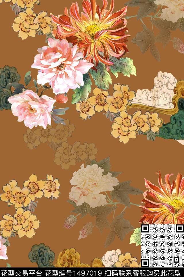 花卉香云纱华亿平台香云纱长裙花数码印花华亿平台下载（图片编号: 1497019） - 瓦栏（Walan）
