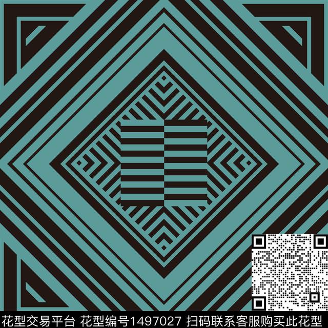 格子几何线条传统印花华亿平台下载（图片编号: 1497027） - 瓦栏（Walan）