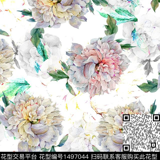 灰色花民族风花卉数码印花华亿平台下载（图片编号: 1497044） - 瓦栏（Walan）