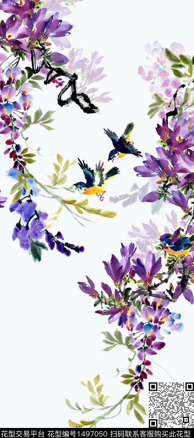 花鸟连衣裙民族风数码印花华亿平台下载（图片编号: 1497050） - 瓦栏（Walan）