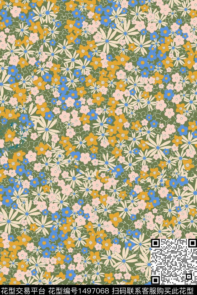 文艺复古花卉数码印花华亿平台下载（图片编号: 1497068） - 瓦栏（Walan）