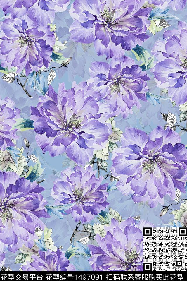 香云纱中国风花卉数码印花华亿平台下载（图片编号: 1497091） - 瓦栏（Walan）