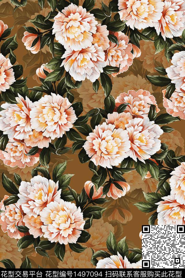 香云纱中国风牡丹数码印花华亿平台下载（图片编号: 1497094） - 瓦栏（Walan）