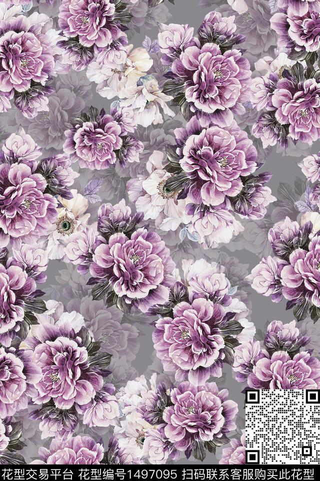 香云纱中国风牡丹数码印花华亿平台下载（图片编号: 1497095） - 瓦栏（Walan）