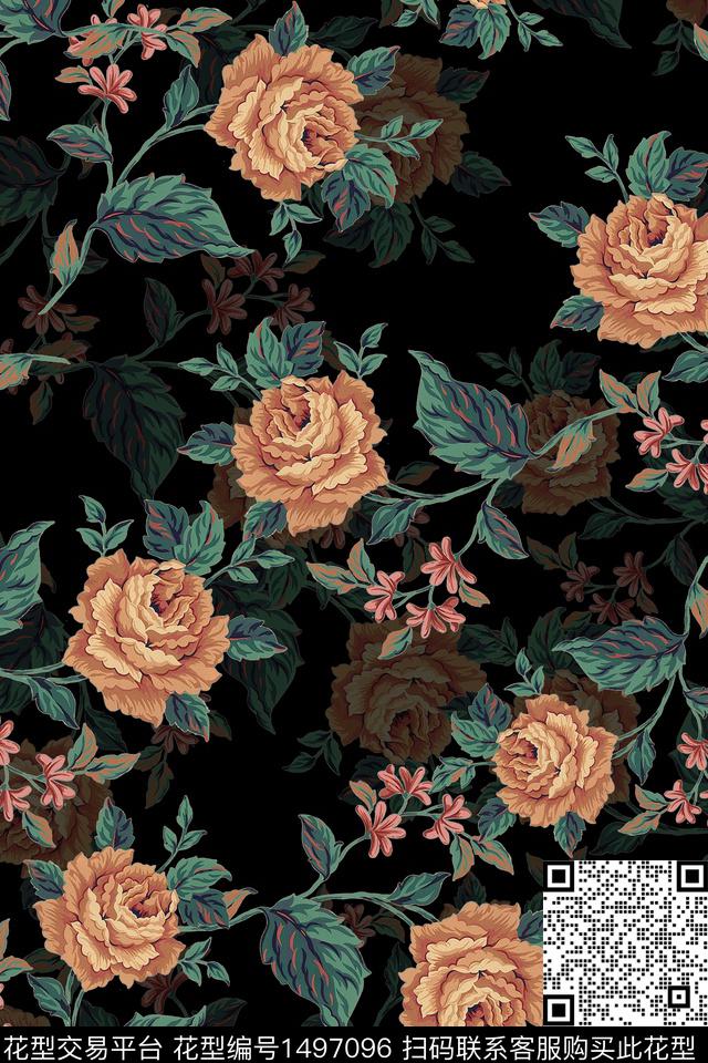 香云纱中国风花卉数码印花华亿平台下载（图片编号: 1497096） - 瓦栏（Walan）