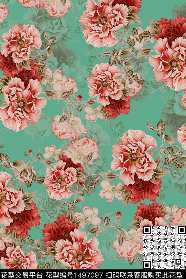 香云纱中国风牡丹数码印花华亿平台下载（图片编号: 1497097） - 瓦栏（Walan）