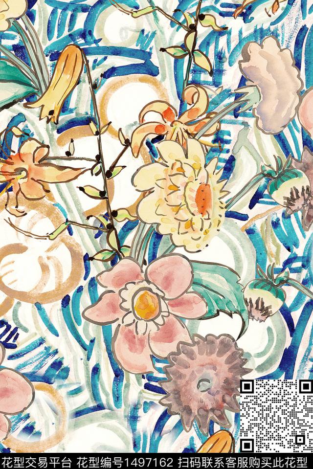 水彩小清新手绘数码印花华亿平台下载（图片编号: 1497162） - 瓦栏（Walan）