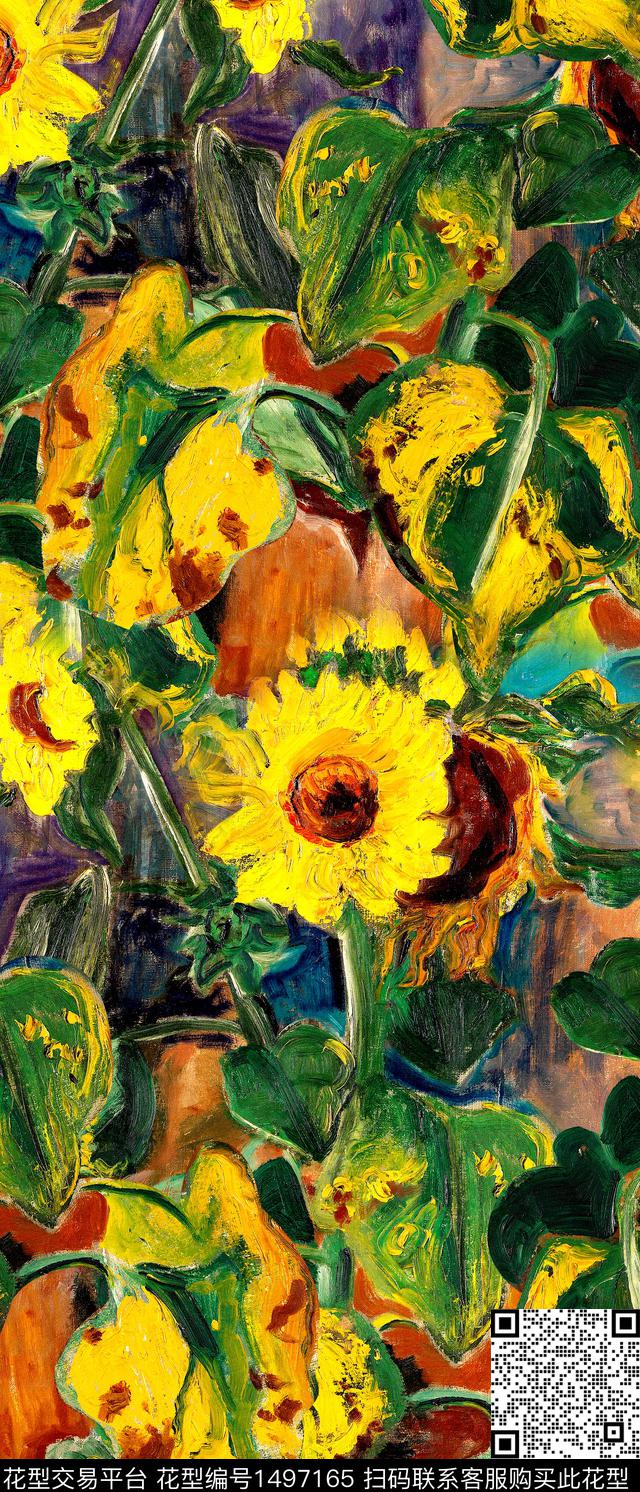 炫彩向日葵油画华亿平台数码印花华亿平台下载（图片编号: 1497165） - 瓦栏（Walan）