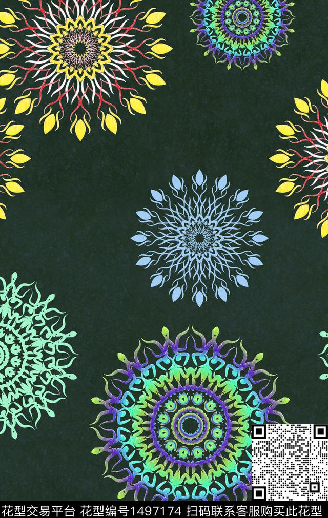 民族花卉几何民族风数码印花华亿平台下载（图片编号: 1497174） - 瓦栏（Walan）