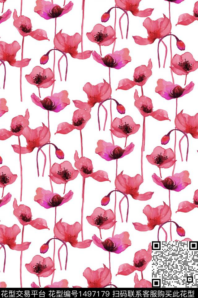 清爽底花卉花卉大牌风数码印花华亿平台下载（图片编号: 1497179） - 瓦栏（Walan）