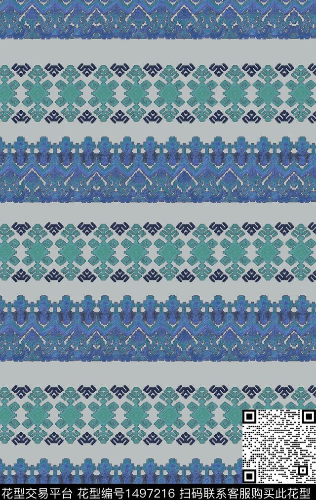 民族风对称花数码印花华亿平台下载（图片编号: 1497216） - 瓦栏（Walan）