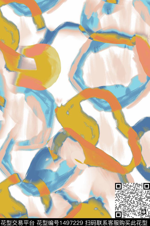 线条复古花卉数码印花华亿平台下载（图片编号: 1497229） - 瓦栏（Walan）