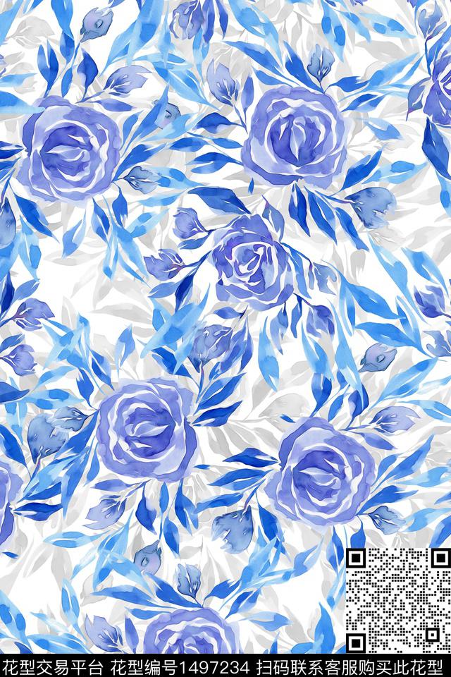 花卉大牌风小清新数码印花华亿平台下载（图片编号: 1497234） - 瓦栏（Walan）