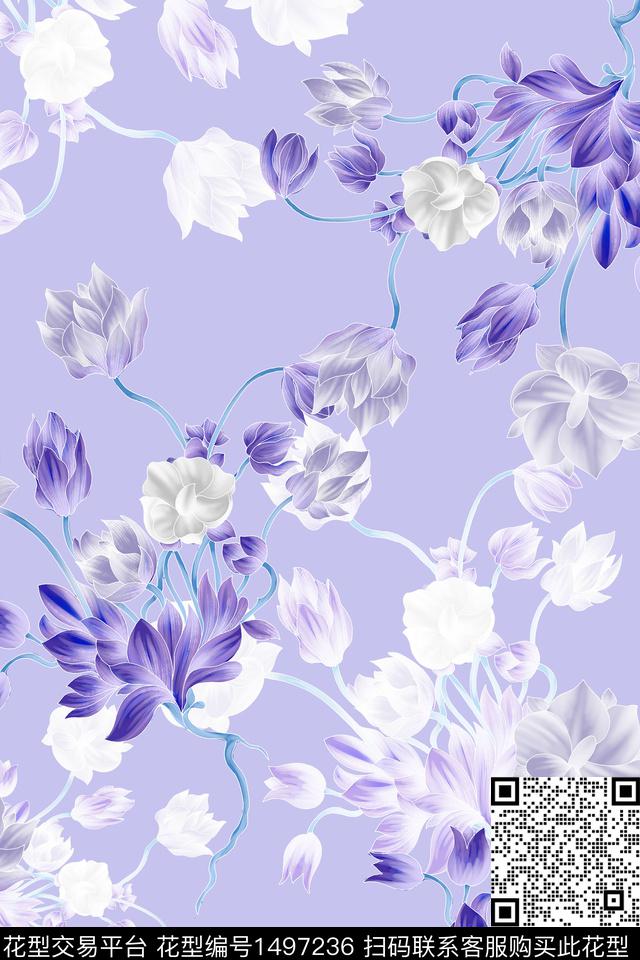 花卉大牌风小清新数码印花华亿平台下载（图片编号: 1497236） - 瓦栏（Walan）