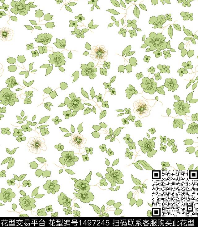 绿色花卉小碎花传统印花华亿平台下载（图片编号: 1497245） - 瓦栏（Walan）
