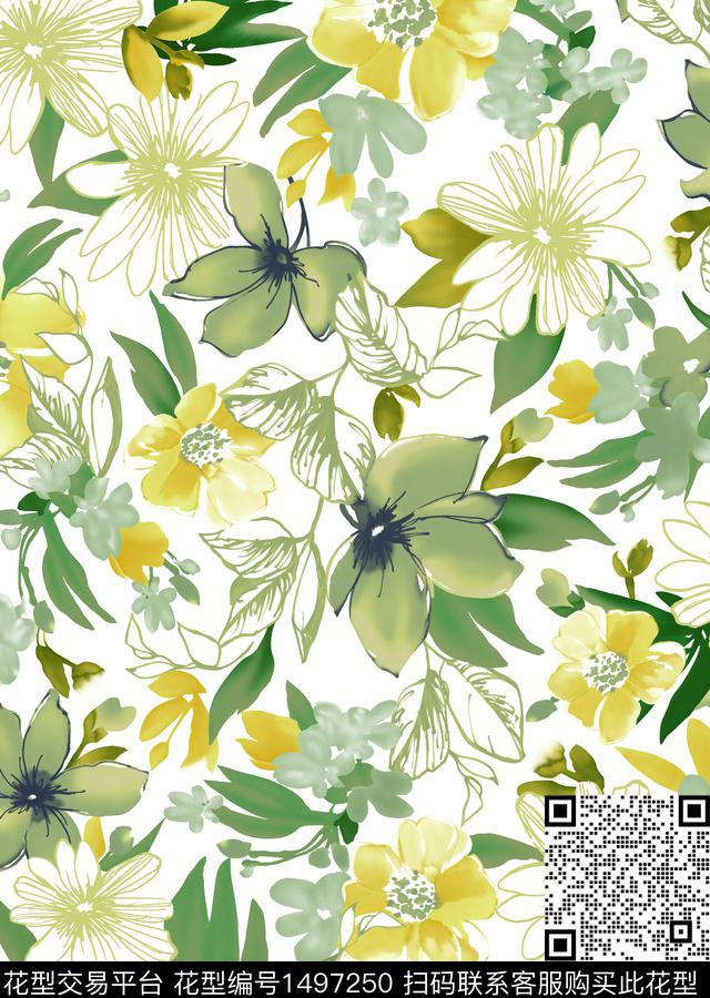 花卉大牌风小清新传统印花华亿平台下载（图片编号: 1497250） - 瓦栏（Walan）