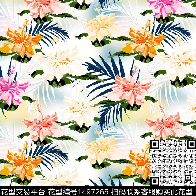 扎染华亿平台花卉大牌风数码印花华亿平台下载（图片编号: 1497265） - 瓦栏（Walan）