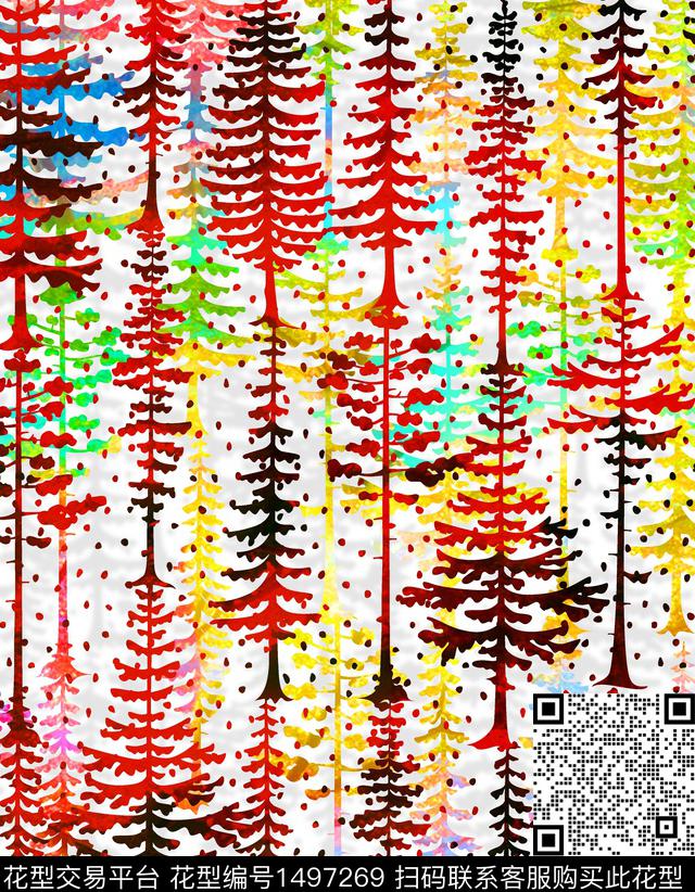树林扎染华亿平台花卉数码印花华亿平台下载（图片编号: 1497269） - 瓦栏（Walan）