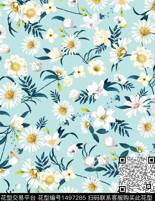 绿植树叶小碎花手绘花卉传统印花华亿平台下载（图片编号: 1497285） - 瓦栏（Walan）