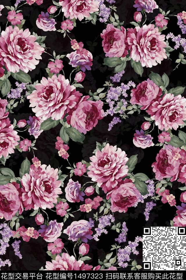 香云纱中国风牡丹数码印花华亿平台下载（图片编号: 1497323） - 瓦栏（Walan）