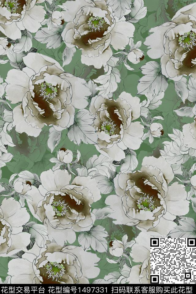香云纱中国风牡丹数码印花华亿平台下载（图片编号: 1497331） - 瓦栏（Walan）