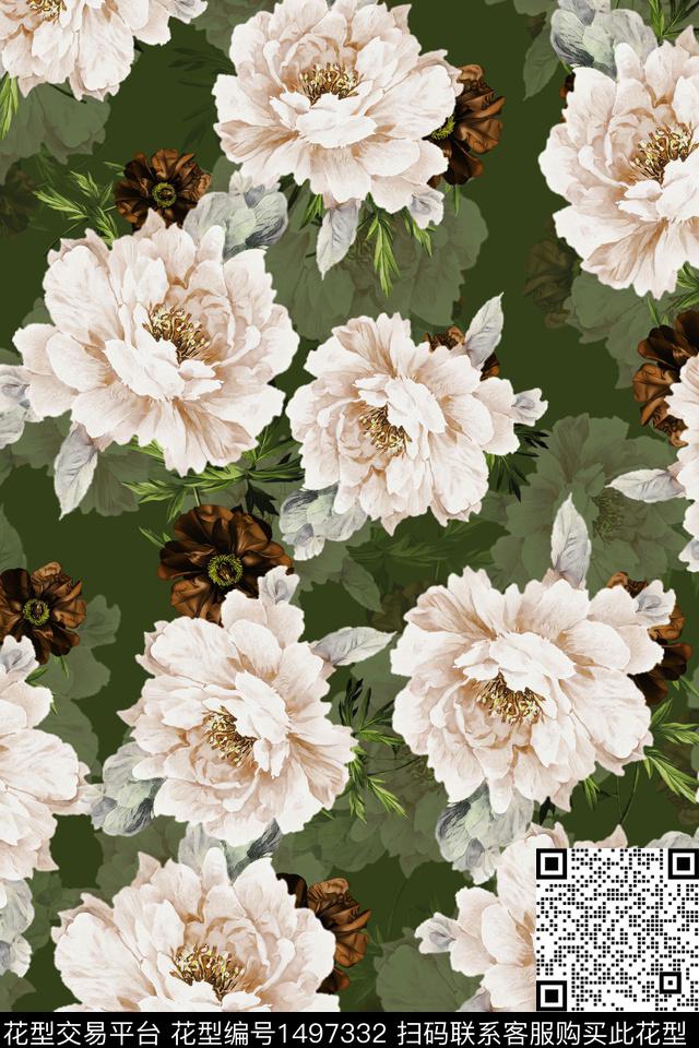 香云纱中国风牡丹数码印花华亿平台下载（图片编号: 1497332） - 瓦栏（Walan）