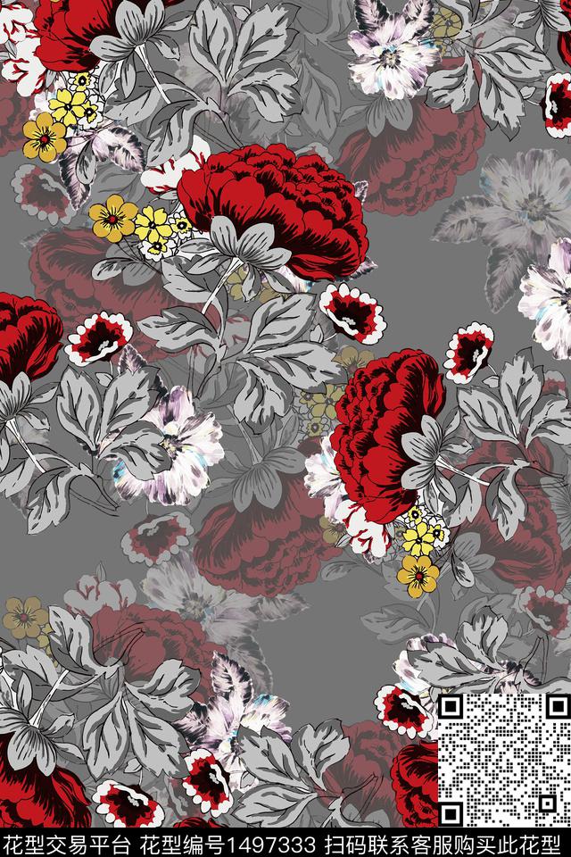 香云纱中国风花卉数码印花华亿平台下载（图片编号: 1497333） - 瓦栏（Walan）