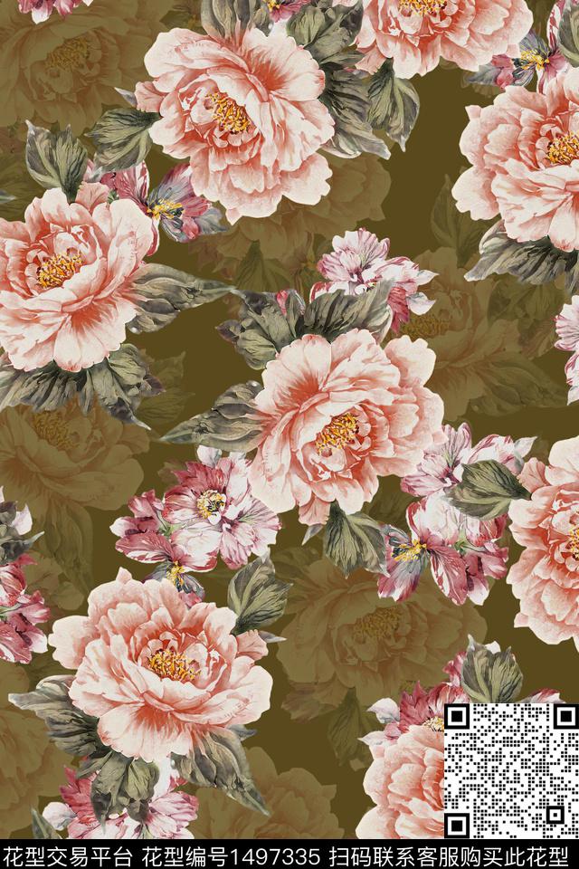 香云纱中国风牡丹数码印花华亿平台下载（图片编号: 1497335） - 瓦栏（Walan）