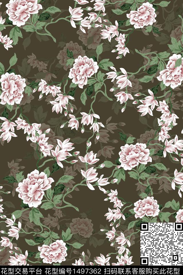 香云纱中国风牡丹数码印花华亿平台下载（图片编号: 1497362） - 瓦栏（Walan）