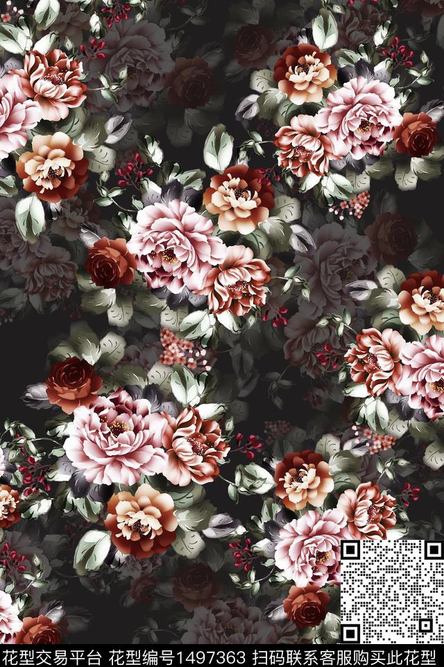 香云纱中国风牡丹数码印花华亿平台下载（图片编号: 1497363） - 瓦栏（Walan）