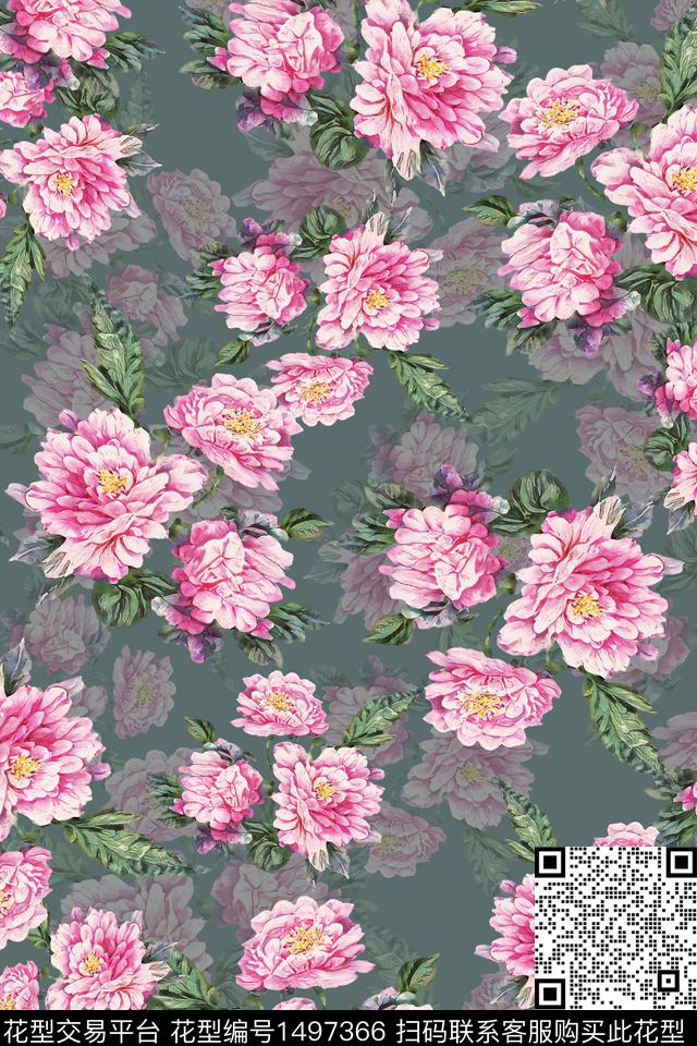 香云纱中国风牡丹数码印花华亿平台下载（图片编号: 1497366） - 瓦栏（Walan）