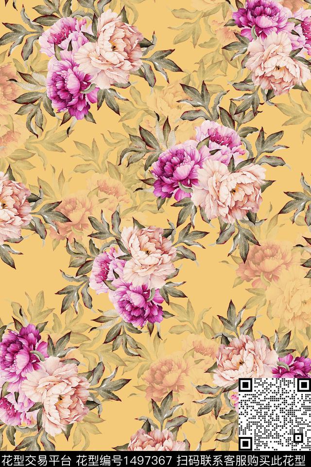 香云纱中国风牡丹数码印花华亿平台下载（图片编号: 1497367） - 瓦栏（Walan）