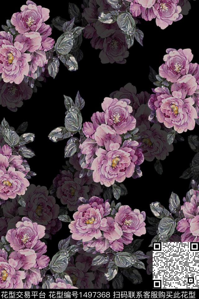 香云纱中国风牡丹数码印花华亿平台下载（图片编号: 1497368） - 瓦栏（Walan）