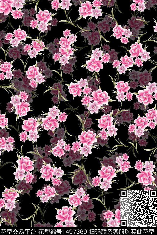 香云纱中国风牡丹数码印花华亿平台下载（图片编号: 1497369） - 瓦栏（Walan）