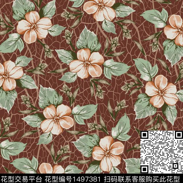 花卉春夏华亿平台植物数码印花华亿平台下载（图片编号: 1497381） - 瓦栏（Walan）