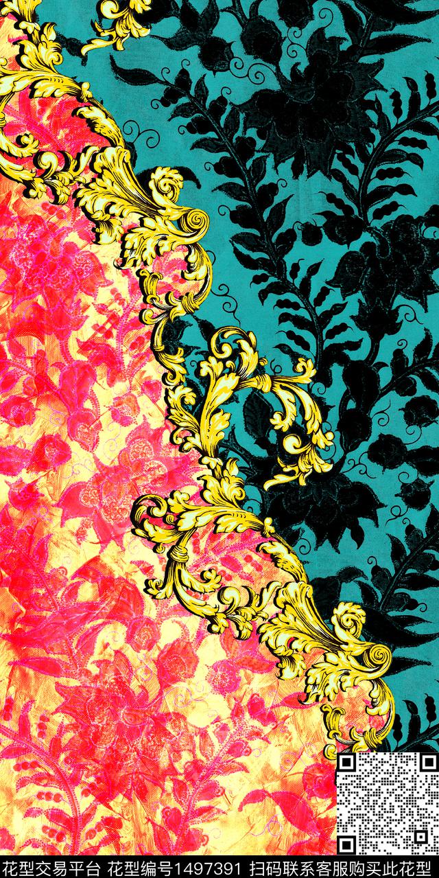定位花花卉真丝数码印花华亿平台下载（图片编号: 1497391） - 瓦栏（Walan）