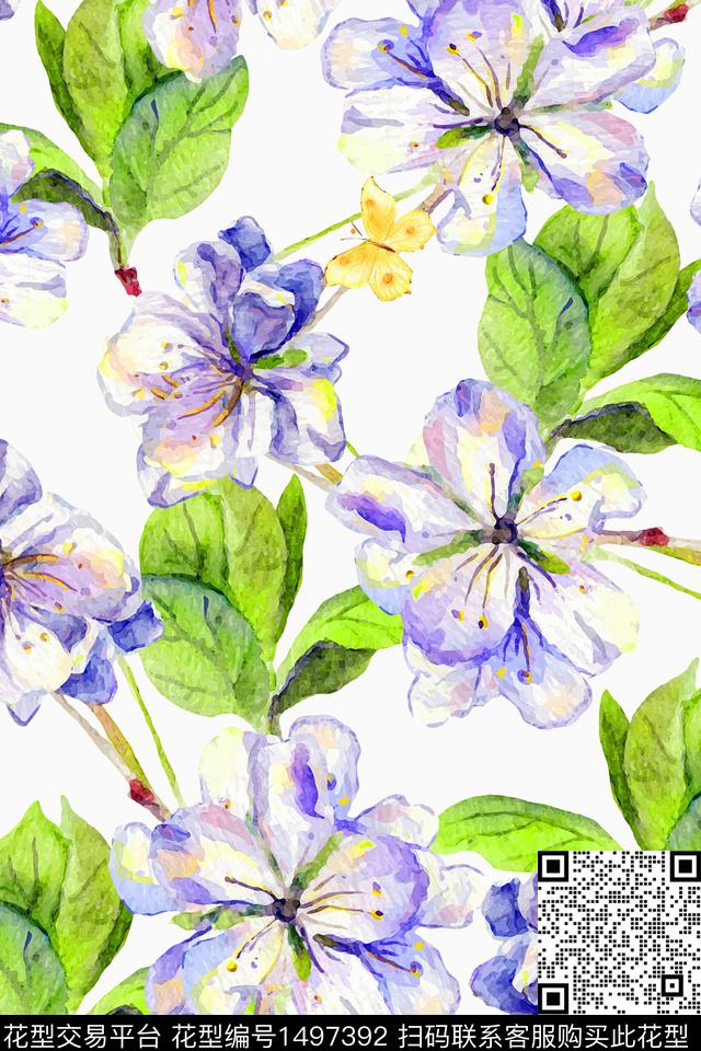 绿植树叶连衣裙清爽底花卉数码印花华亿平台下载（图片编号: 1497392） - 瓦栏（Walan）
