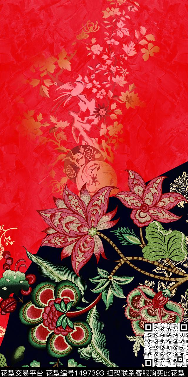 定位花花卉真丝数码印花华亿平台下载（图片编号: 1497393） - 瓦栏（Walan）